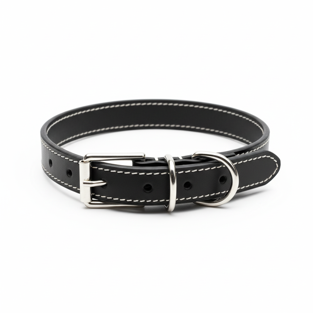 Essential Black Leather Dog Collar - View 2