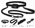 Black hands-free adjustable dog lead with secure clips, adjustable strap and shock-absorbing bungee